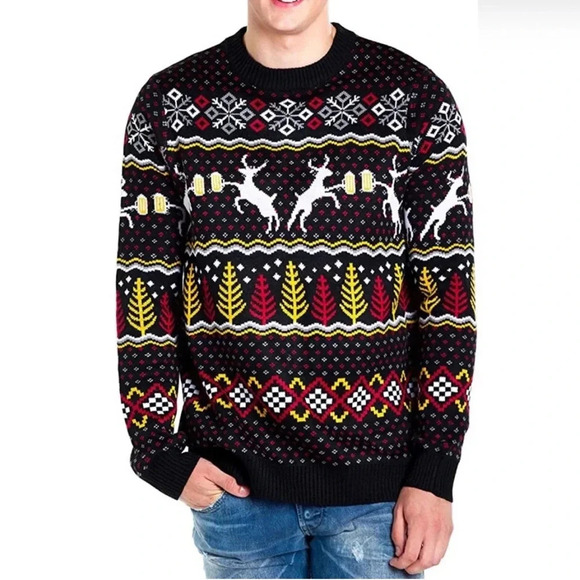 🦌 Tipsy Elves Men's "Caribrew" Reindeer Cheersing Sweater Size M - Picture 1 of 4